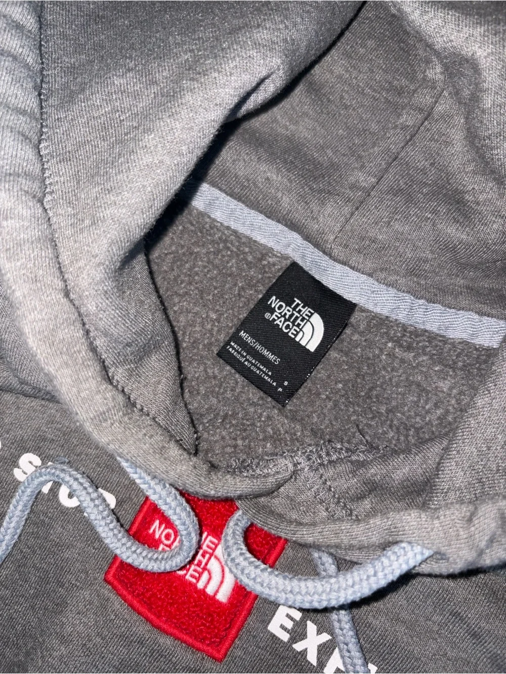 The North Face Men's Gray Hooded Pullover with Red Logo